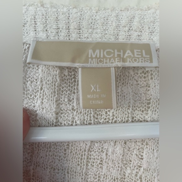 Michael Michael Kors Cream Ribbed-Panel Shawl Collar Cardigan, Pockets; size XL - Picture 3 of 6